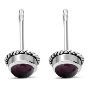 6pairs, Garnet Round Stud Silver Earrings - e369